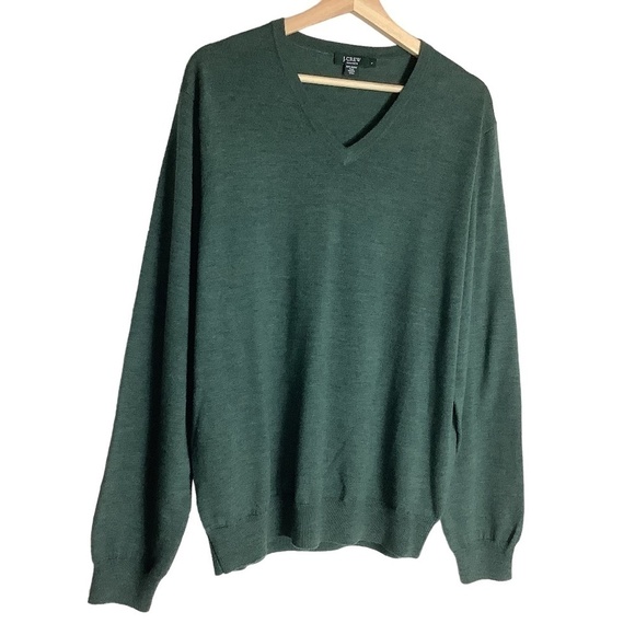 J Crew 100% Italian Merino Wool V Neck Pullover Sweater in Hunter Green - Picture 7 of 13
